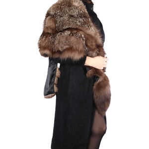 Vintage C. Henning Brown Raccoon Fur Overcoat Cape Wrap Scarf Luxury Real Fur